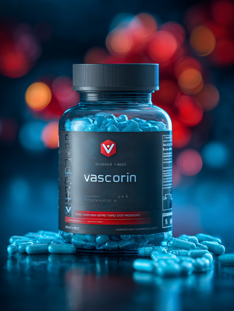 Vascorin Nahrungsergänzungsmittel Verpackung auf neutralem Hintergrund - Natürliche Unterstützung für gesunden Blutdruck mit pflanzlichen Inhaltsstoffen